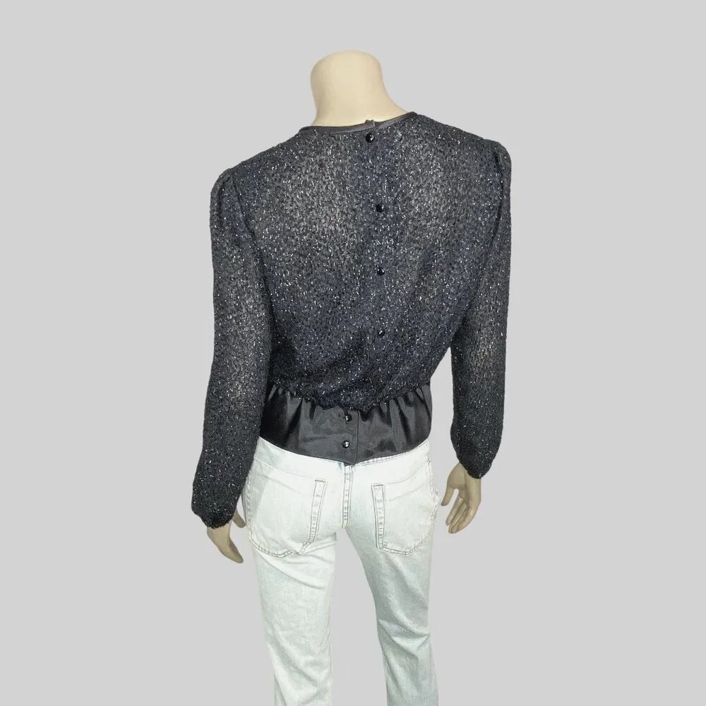 Vintage Shimmery Long Sleeve Peplum Blouse 10‎ - Picture 3 of 6
